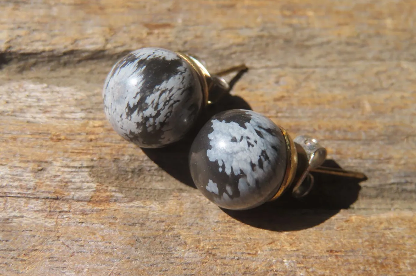 Polished Pair of Larger Snowflake Obsidian Stud Earrings - sold per Pair - From Mexico