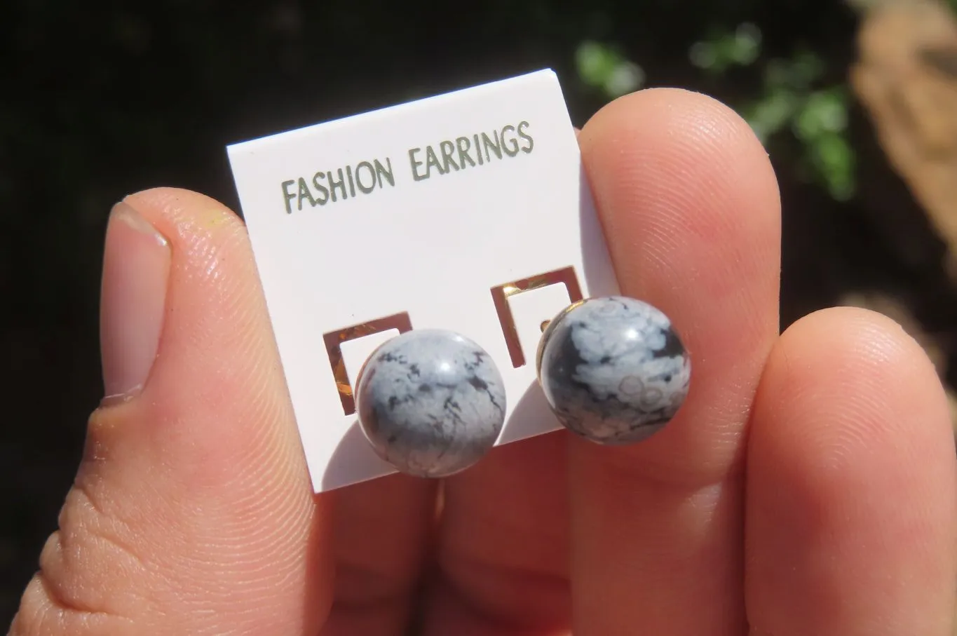 Polished Pair of Larger Snowflake Obsidian Stud Earrings - sold per Pair - From Mexico