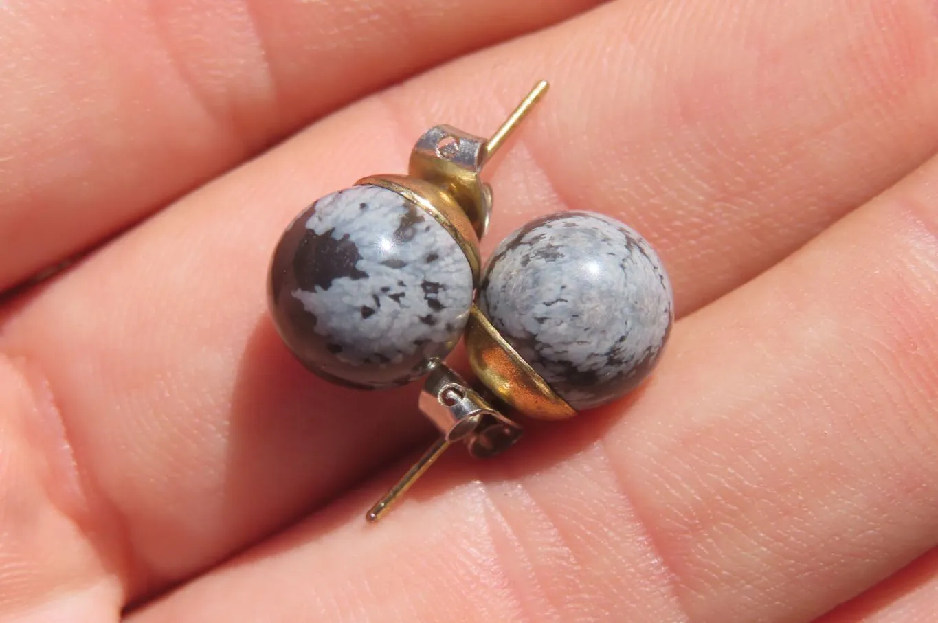 Polished Pair of Larger Snowflake Obsidian Stud Earrings - sold per Pair - From Mexico