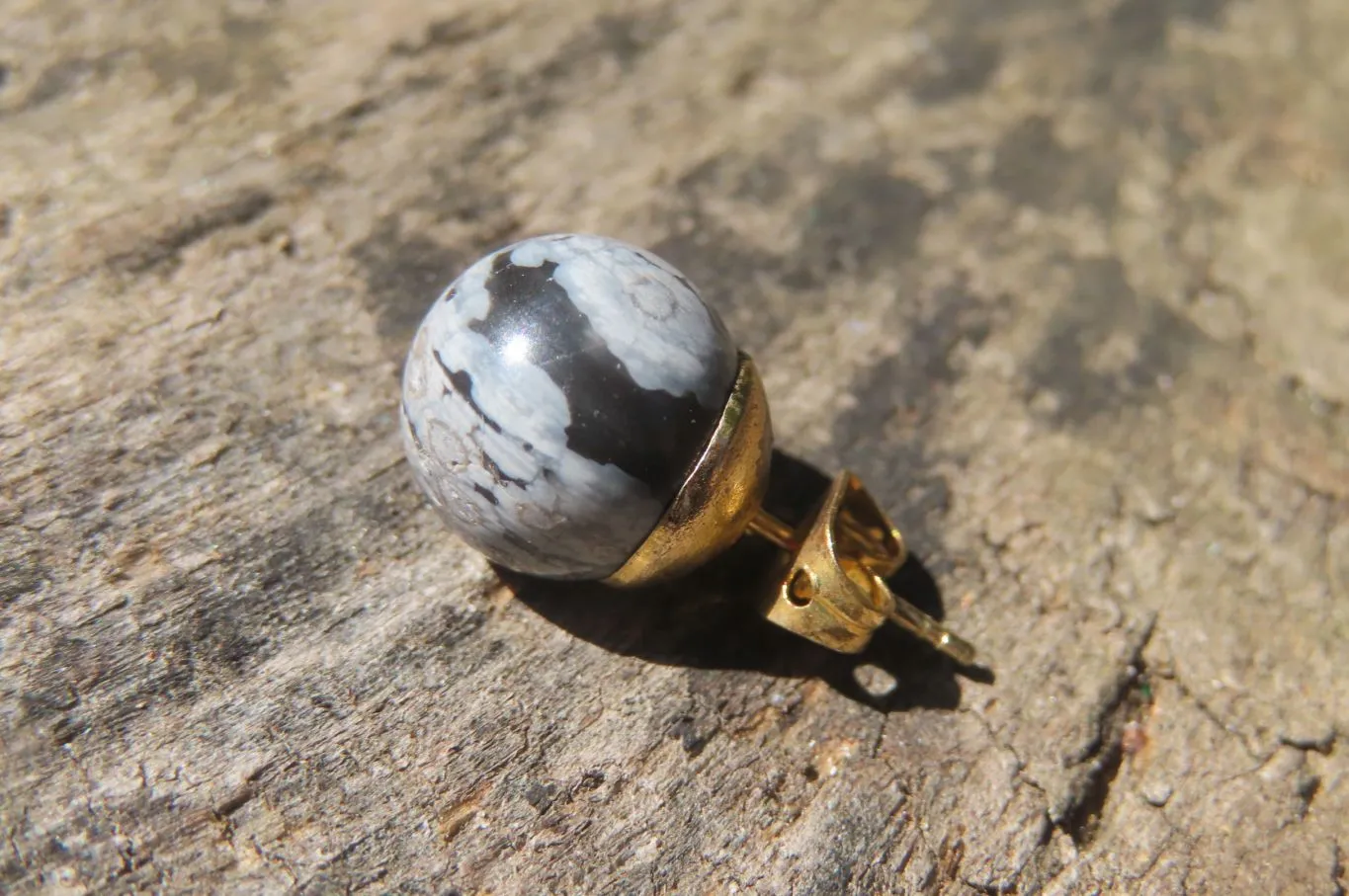 Polished Pair of Larger Snowflake Obsidian Stud Earrings - sold per Pair - From Mexico