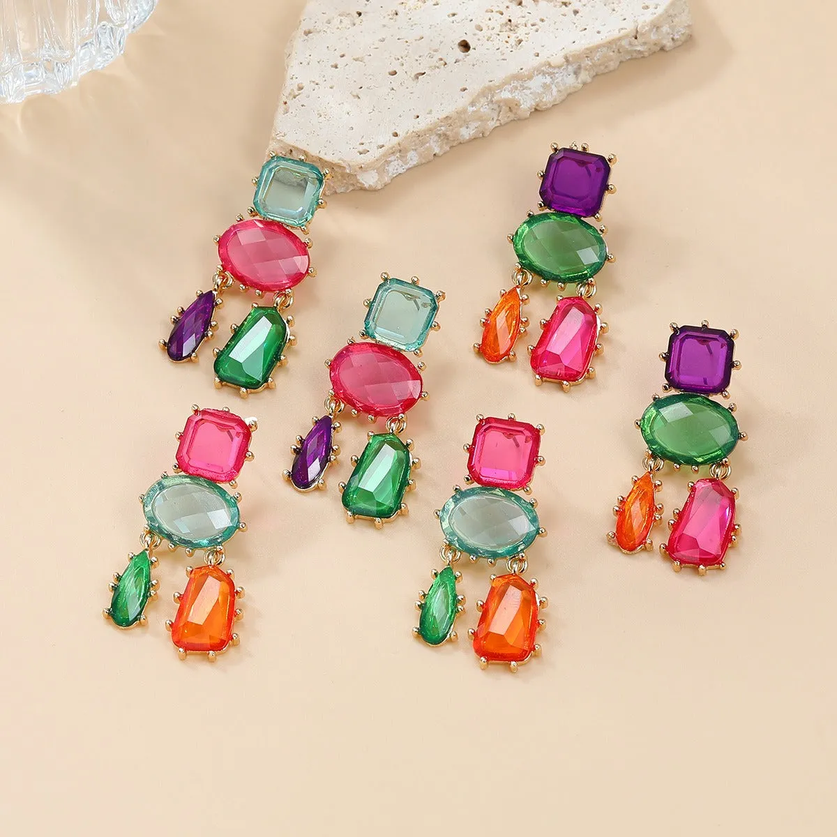 Pre Order:  Colorful Exaggerated Multi-Layered Geometric Earrings