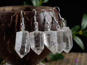 Raw CLEAR QUARTZ Crystal Earrings - Crystal Points, Raw Gemstone Earrings, Dangle Earrings, Handmade Jewelry,  E1380