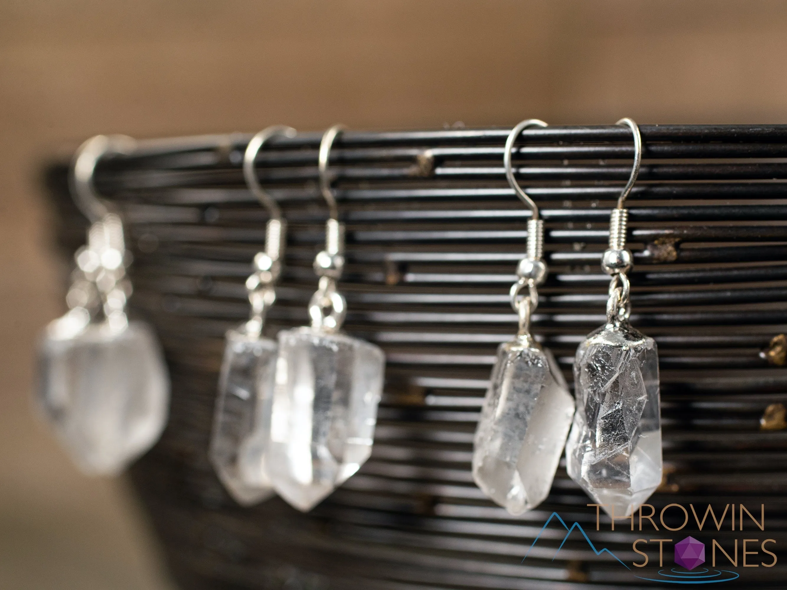 Raw CLEAR QUARTZ Crystal Earrings - Crystal Points, Raw Gemstone Earrings, Dangle Earrings, Handmade Jewelry,  E1380