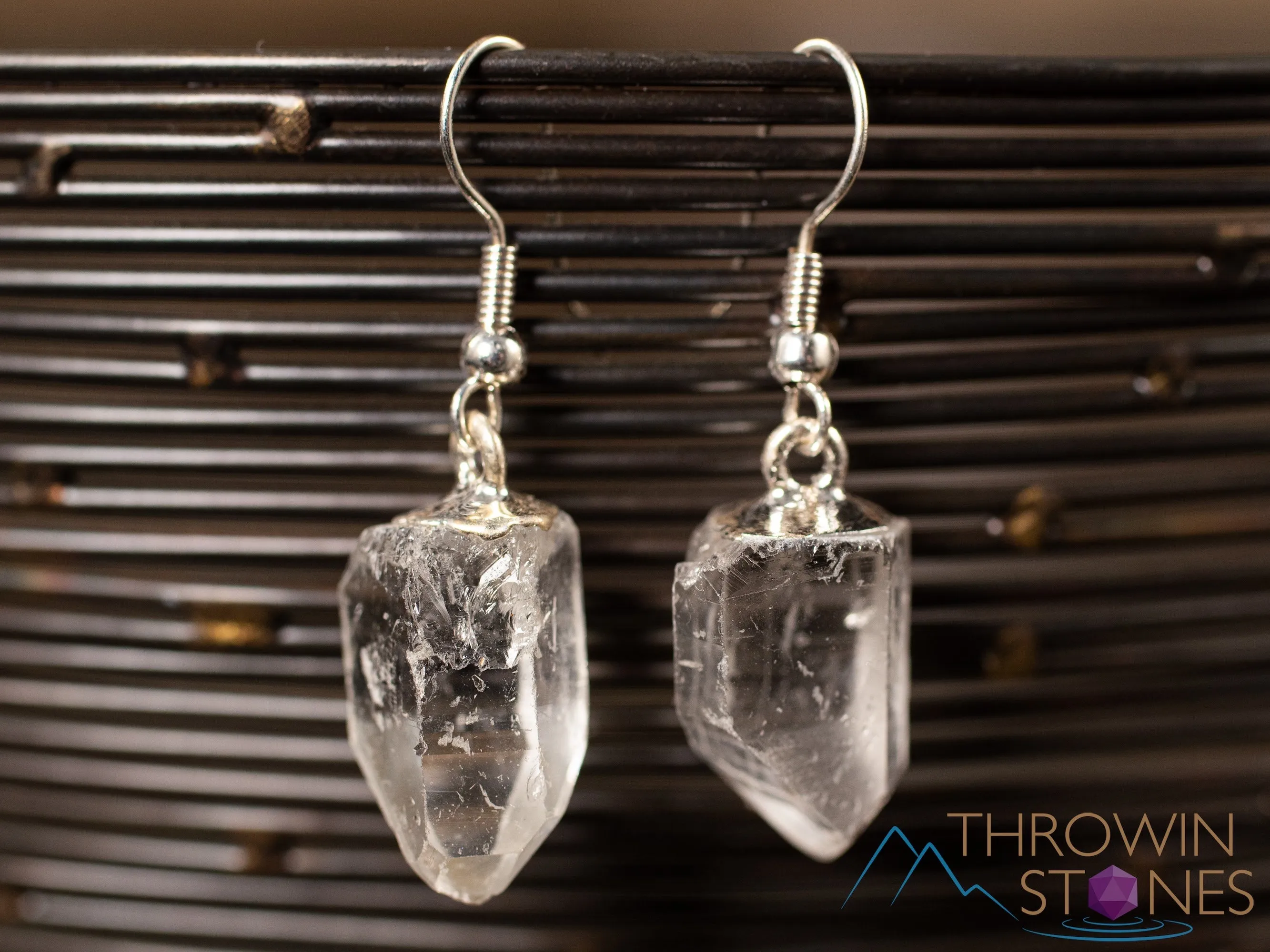 Raw CLEAR QUARTZ Crystal Earrings - Crystal Points, Raw Gemstone Earrings, Dangle Earrings, Handmade Jewelry,  E1380