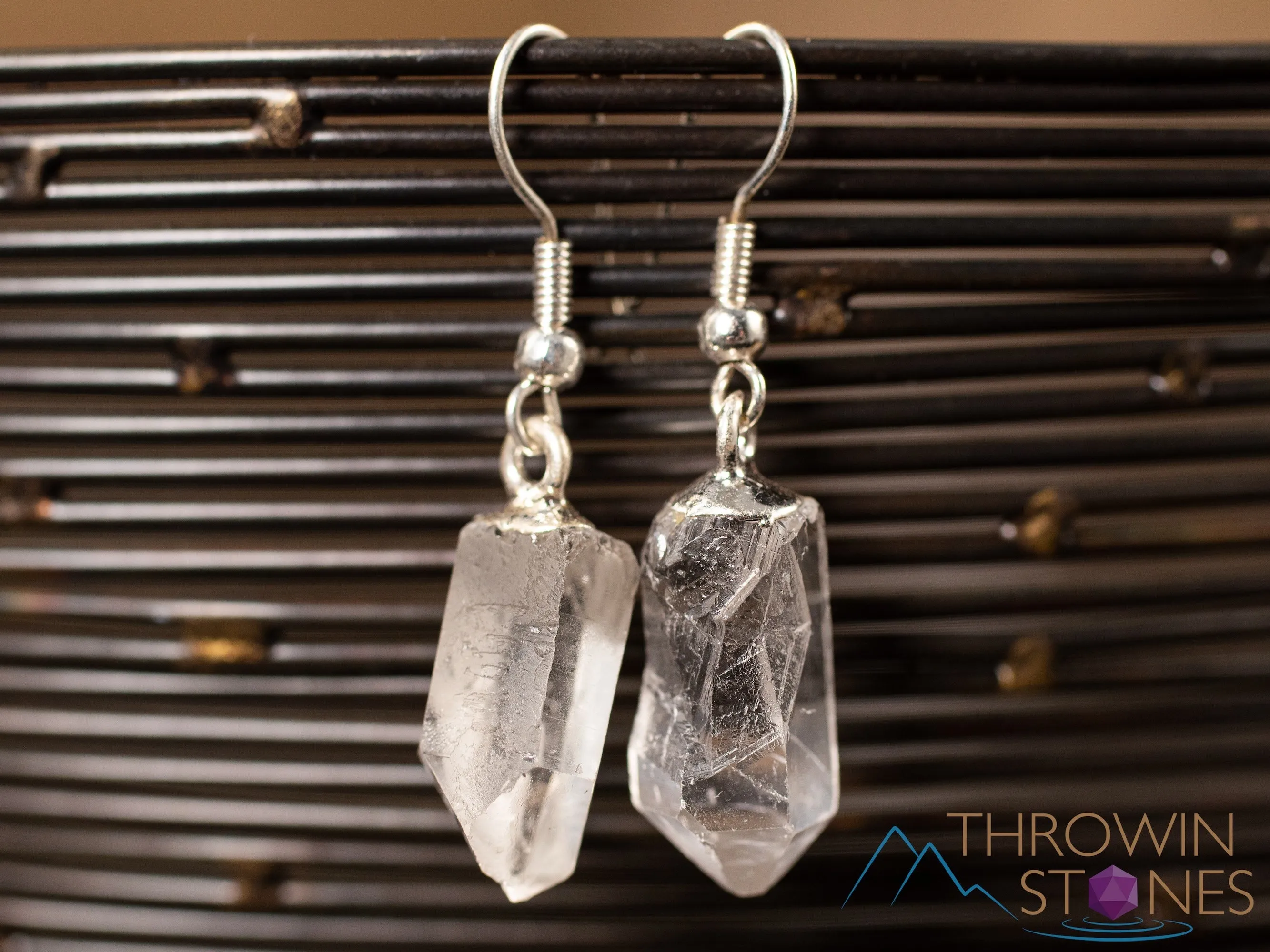 Raw CLEAR QUARTZ Crystal Earrings - Crystal Points, Raw Gemstone Earrings, Dangle Earrings, Handmade Jewelry,  E1380