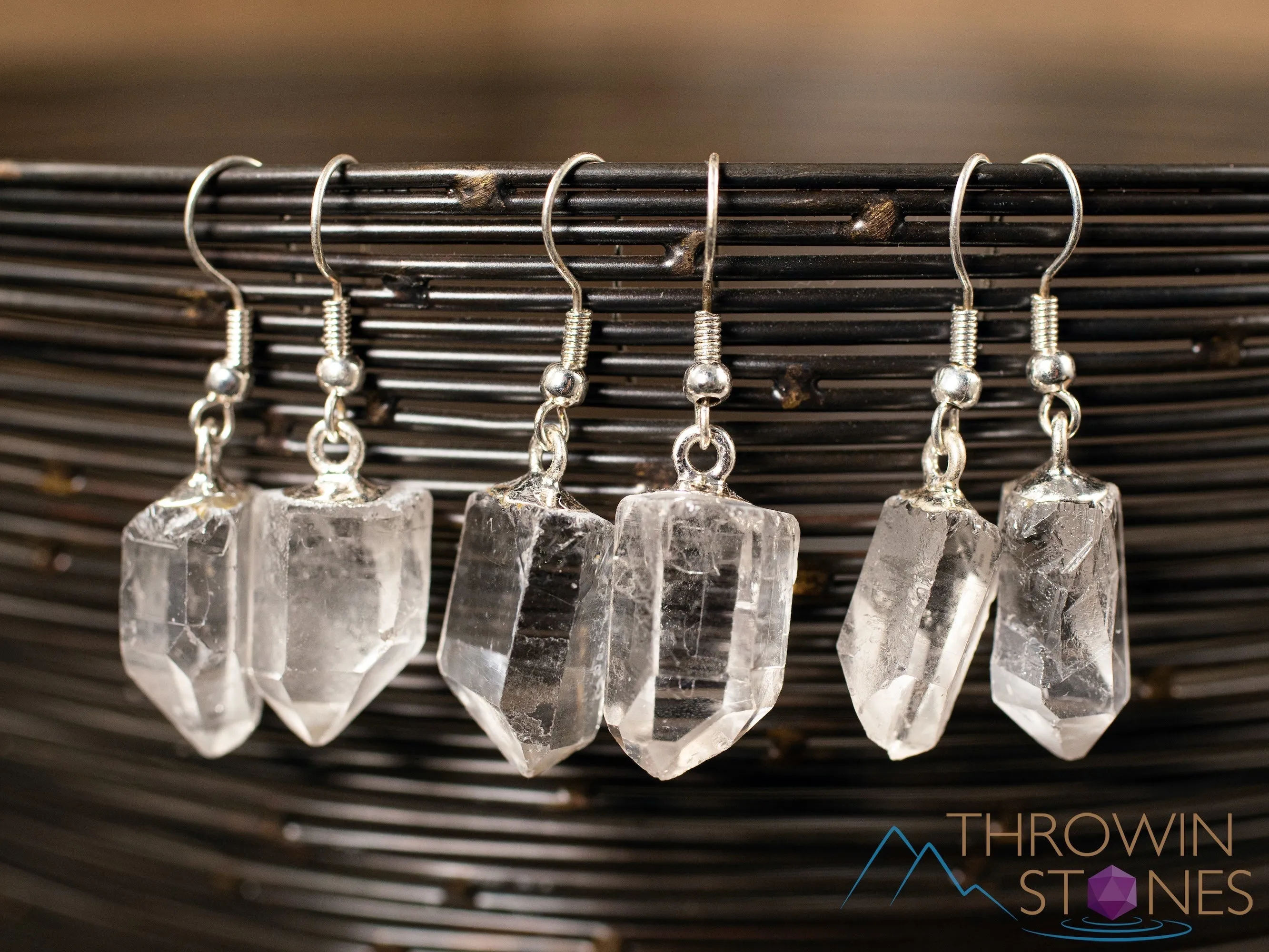 Raw CLEAR QUARTZ Crystal Earrings - Crystal Points, Raw Gemstone Earrings, Dangle Earrings, Handmade Jewelry,  E1380