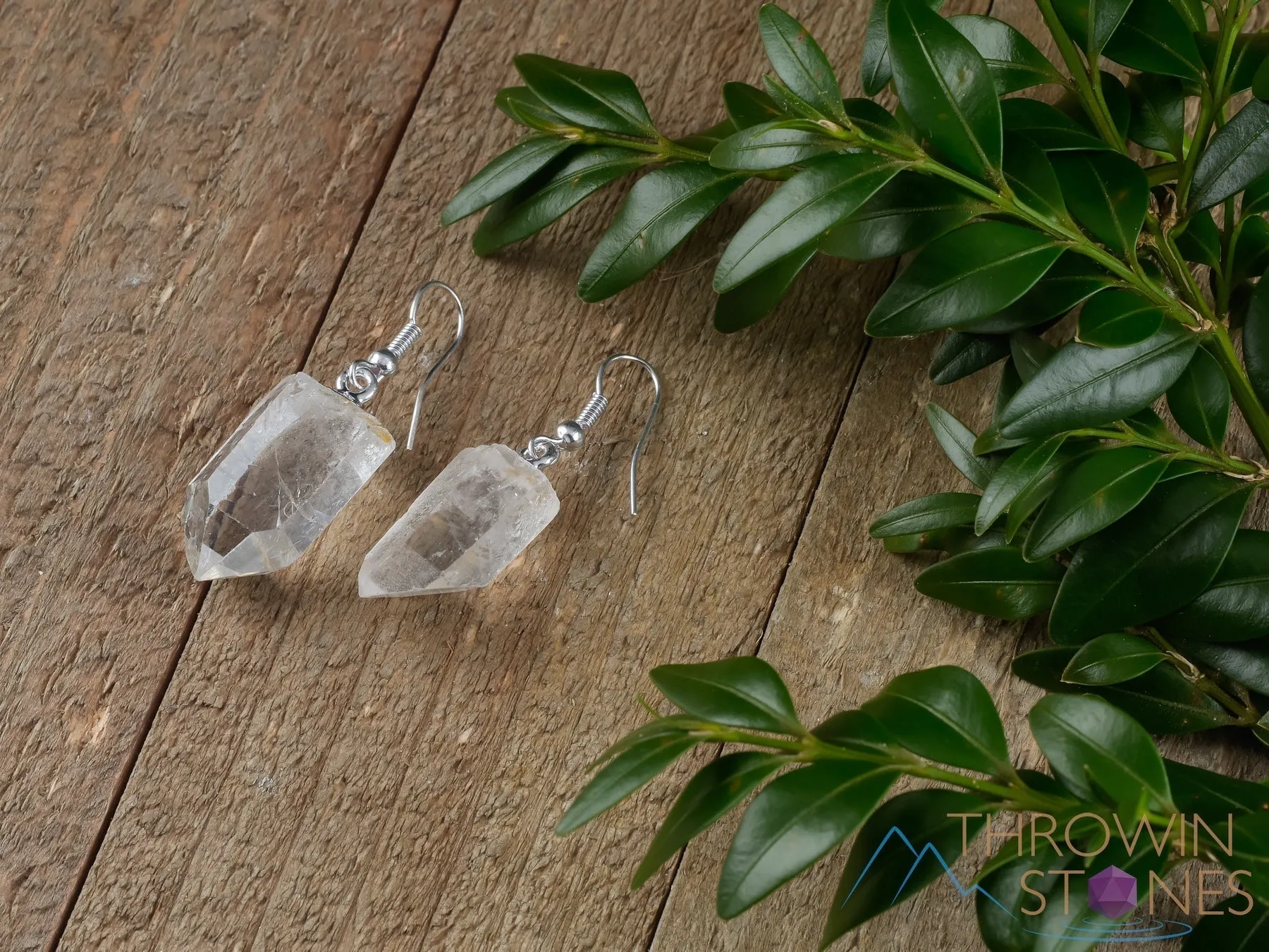 Raw CLEAR QUARTZ Crystal Earrings - Crystal Points, Raw Gemstone Earrings, Dangle Earrings, Handmade Jewelry,  E1380