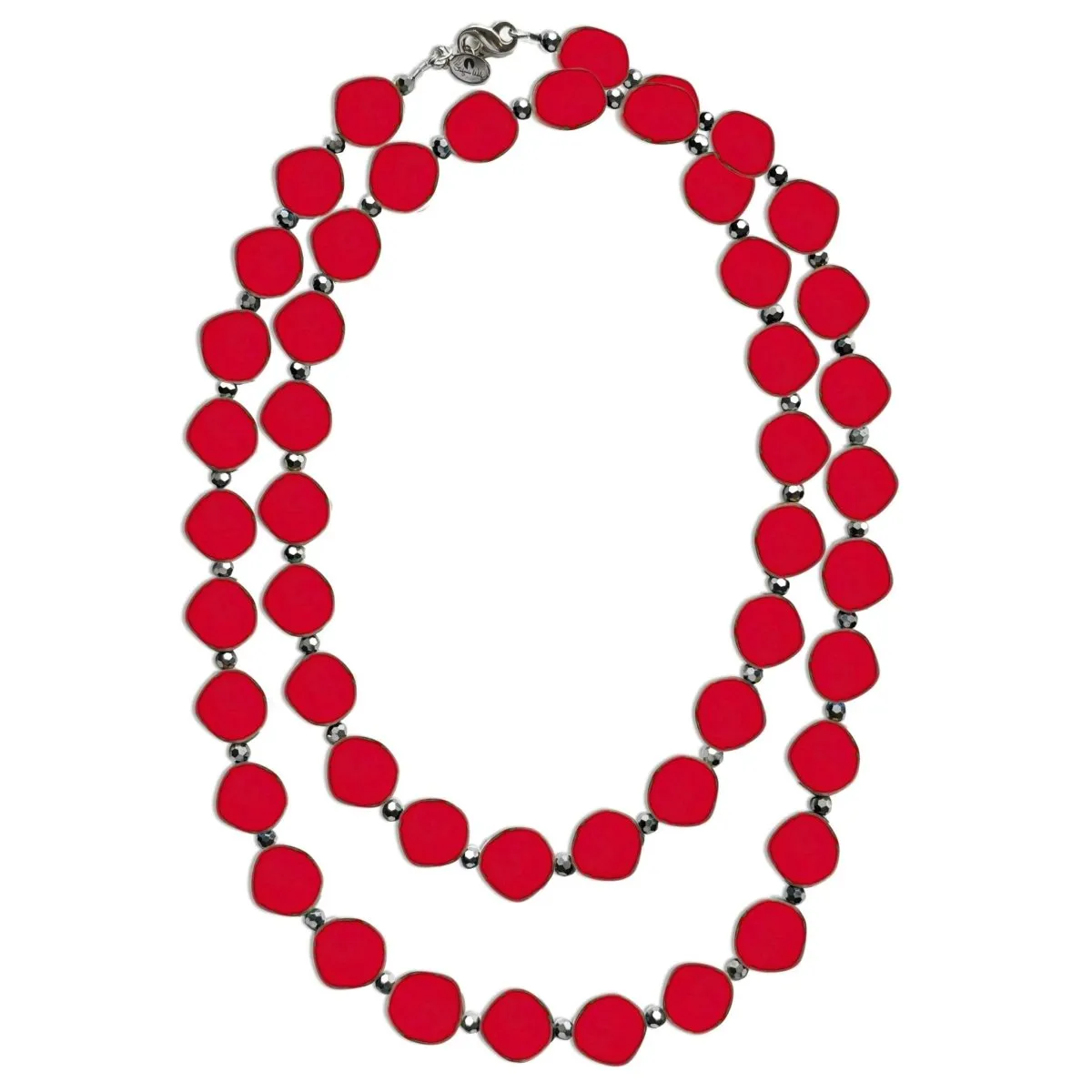 Red 38" Long Circle Glass Beaded Necklace