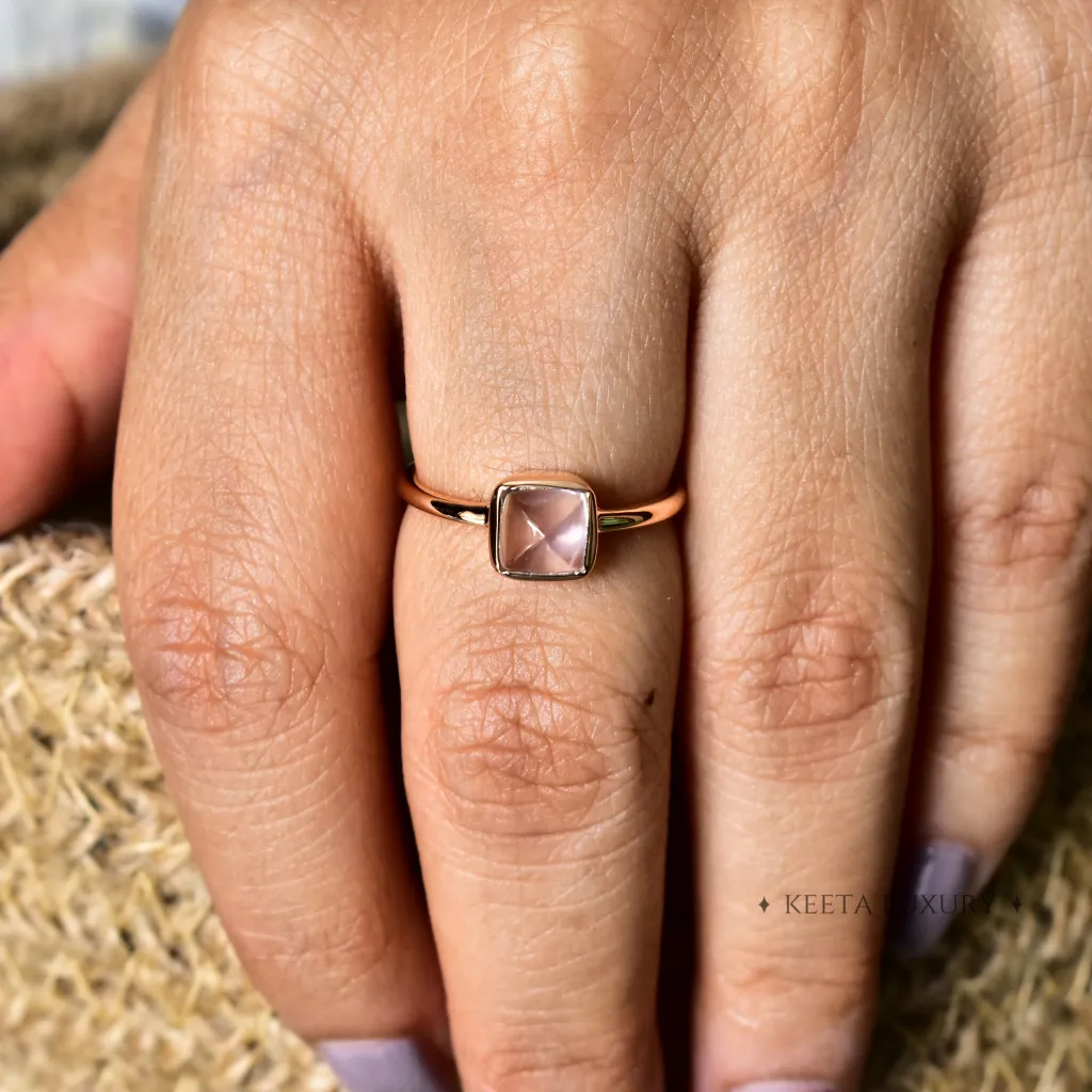 Romantic Square- Rose Quartz Ring