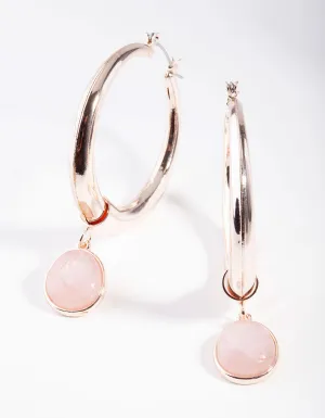 Rose Gold Centre Rose Quartz Hoop Earrings