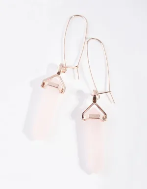 Rose Gold Open Wire Rose Quartz Stone Hoop Earrings