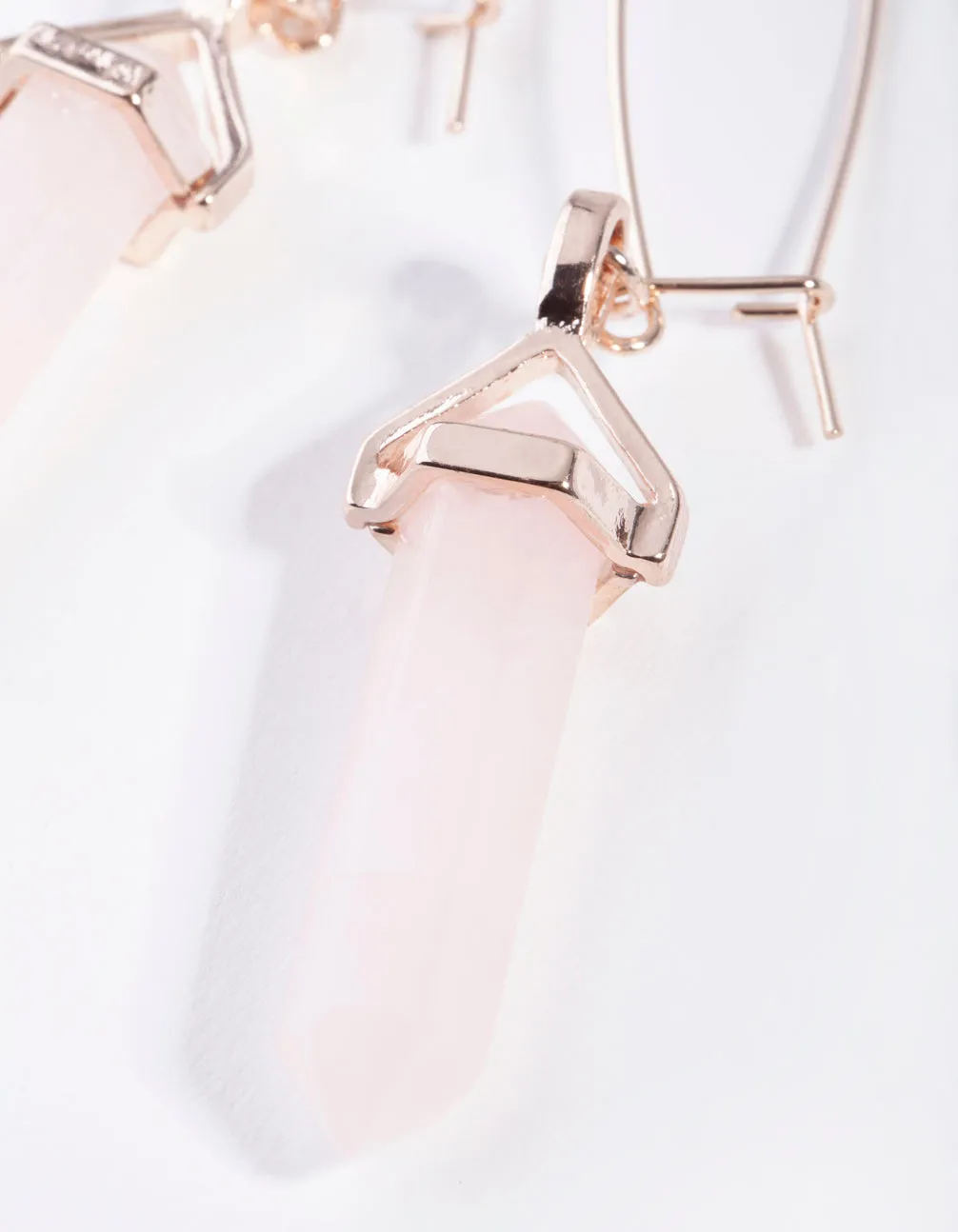 Rose Gold Open Wire Rose Quartz Stone Hoop Earrings