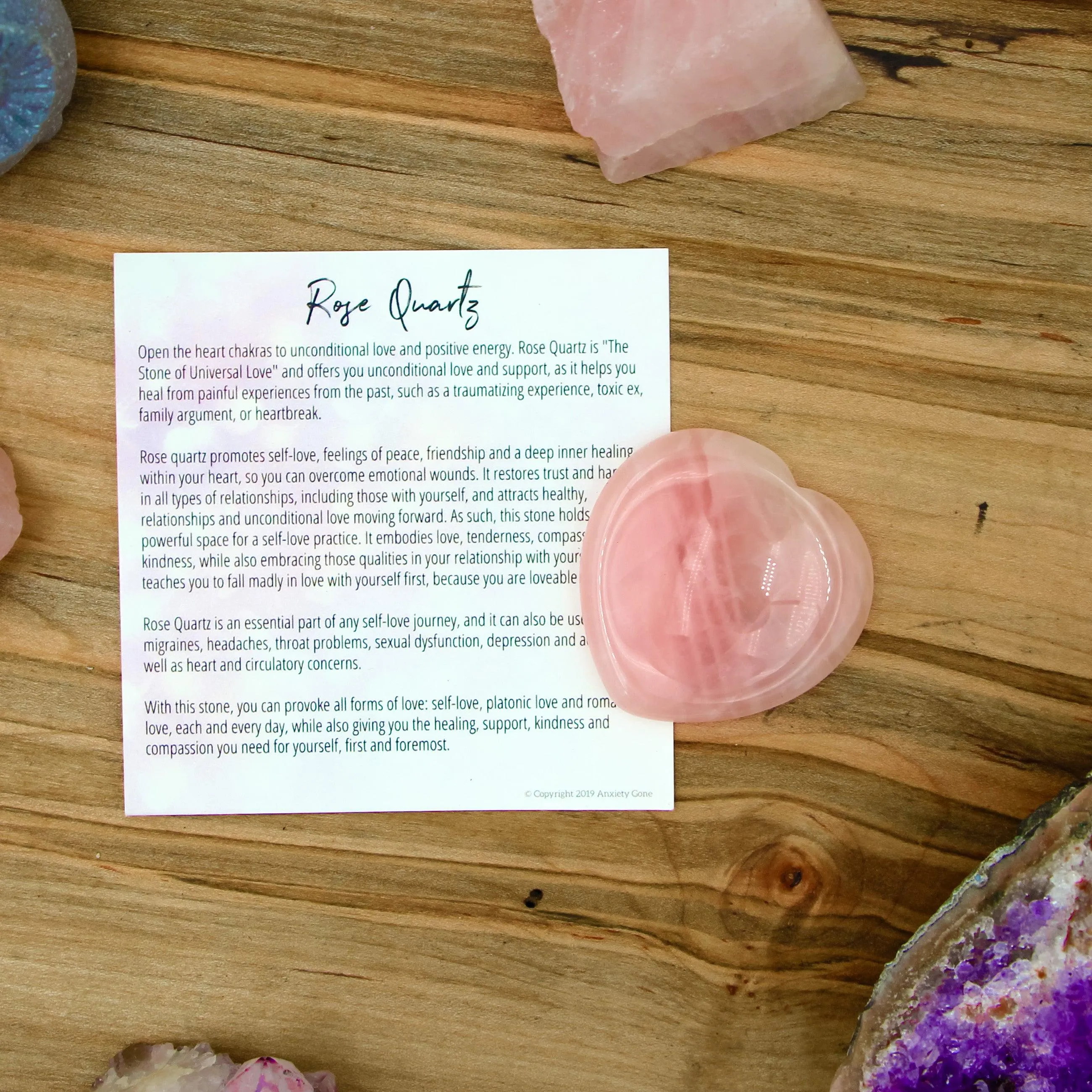 Rose Quartz Heart Worry Stone for Emotional Trauma