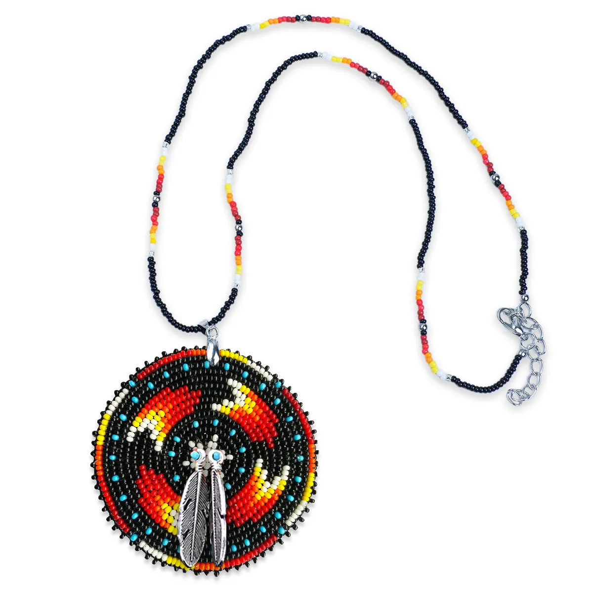 SALE 50% OFF - Black Pattern Light Fire Handmade Beaded Wire Necklace Pendant Unisex With Native American Style