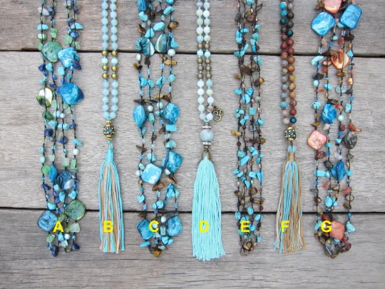 SALE - Long Beaded Necklace - Wide Variety of Bohemian Necklaces in Turquoise Blue Mix Tone!