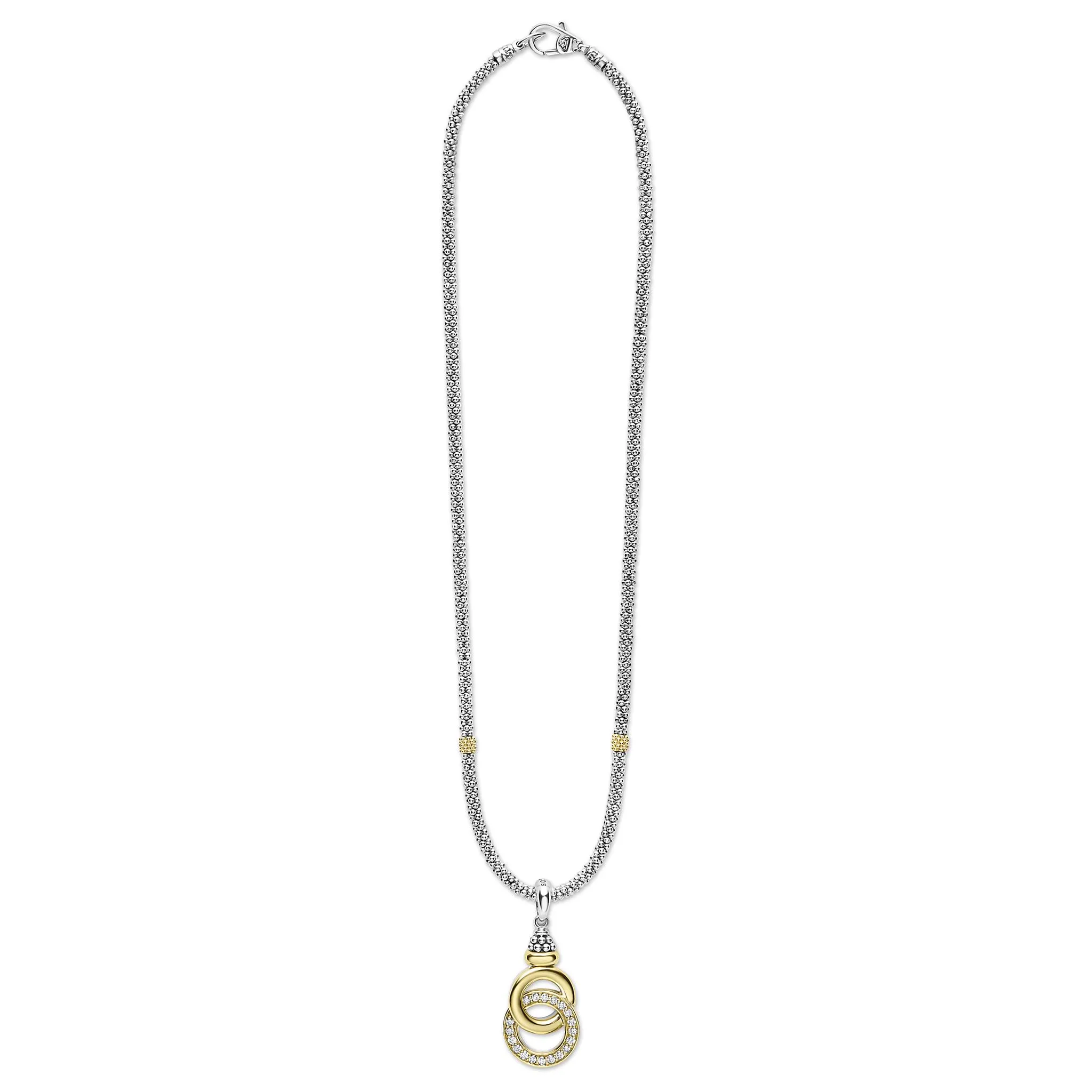 Signature Caviar Two-Tone Interlocking Diamond Pendant Necklace