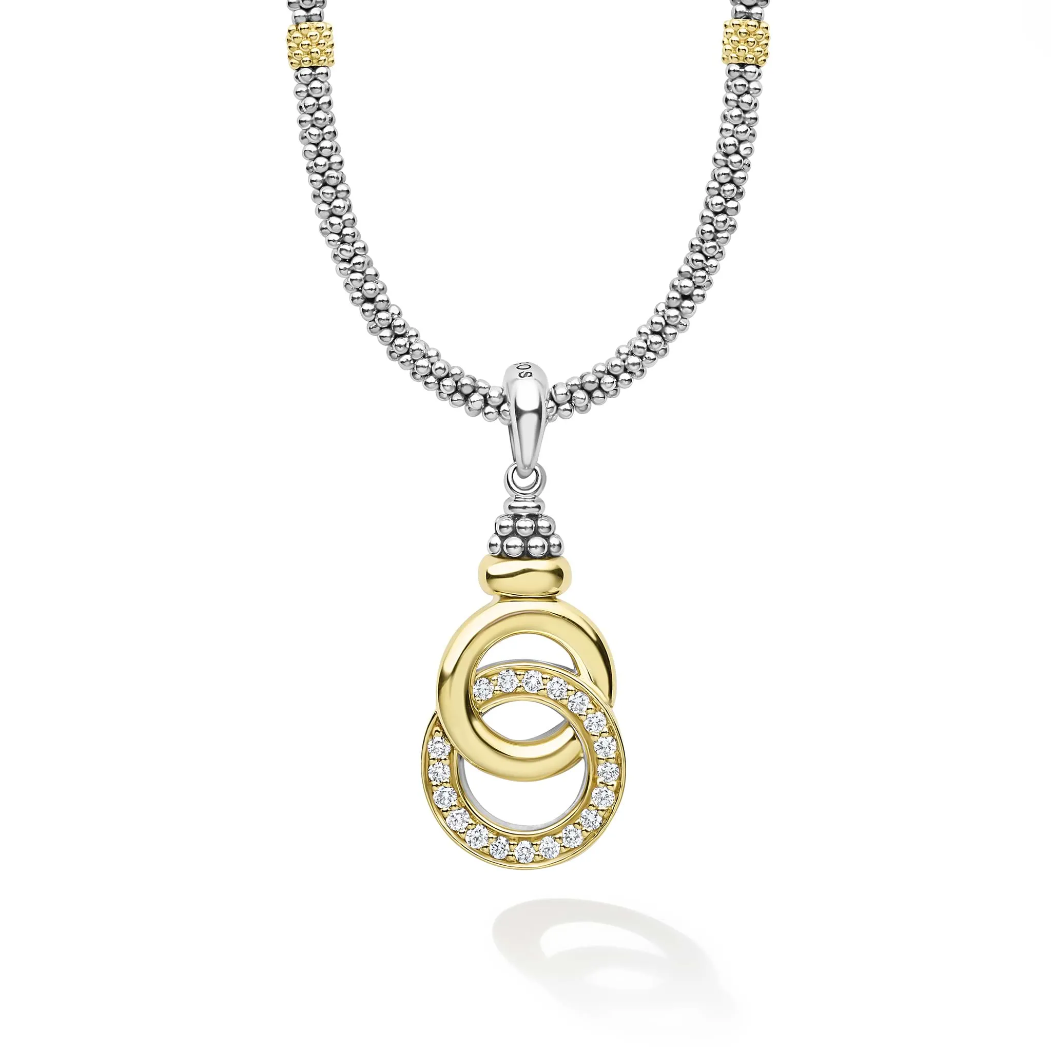 Signature Caviar Two-Tone Interlocking Diamond Pendant Necklace