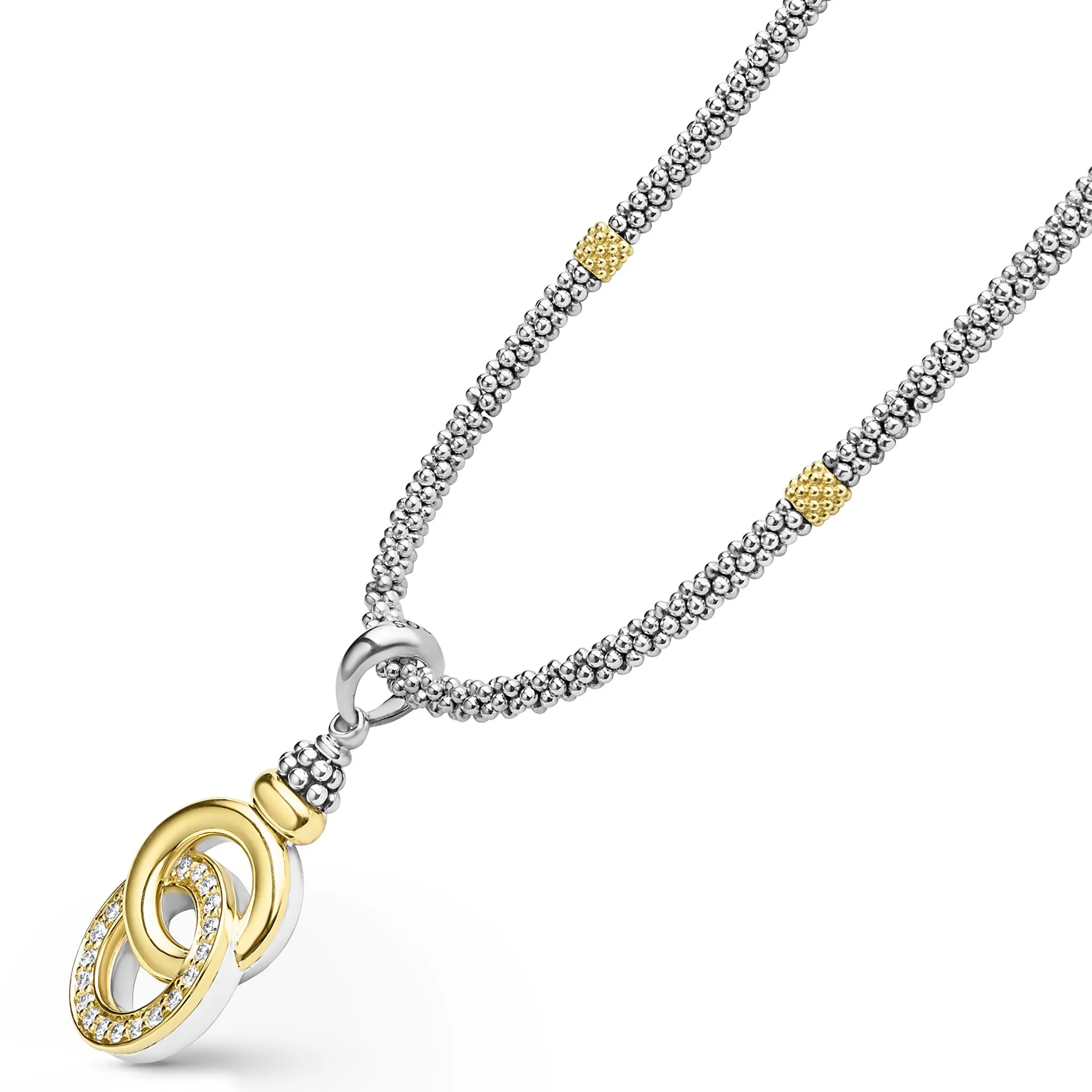 Signature Caviar Two-Tone Interlocking Diamond Pendant Necklace