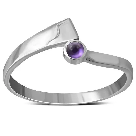 Simple Amethyst Stone Solid Silver Ring