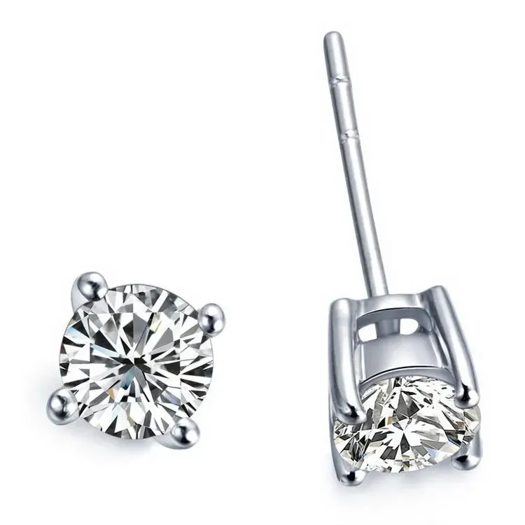 Solid 14K White Gold Wedding Earrings Stud Tested Positive 0.5Ct/each D VVS1 Moissanite Diamond Jewelry for women