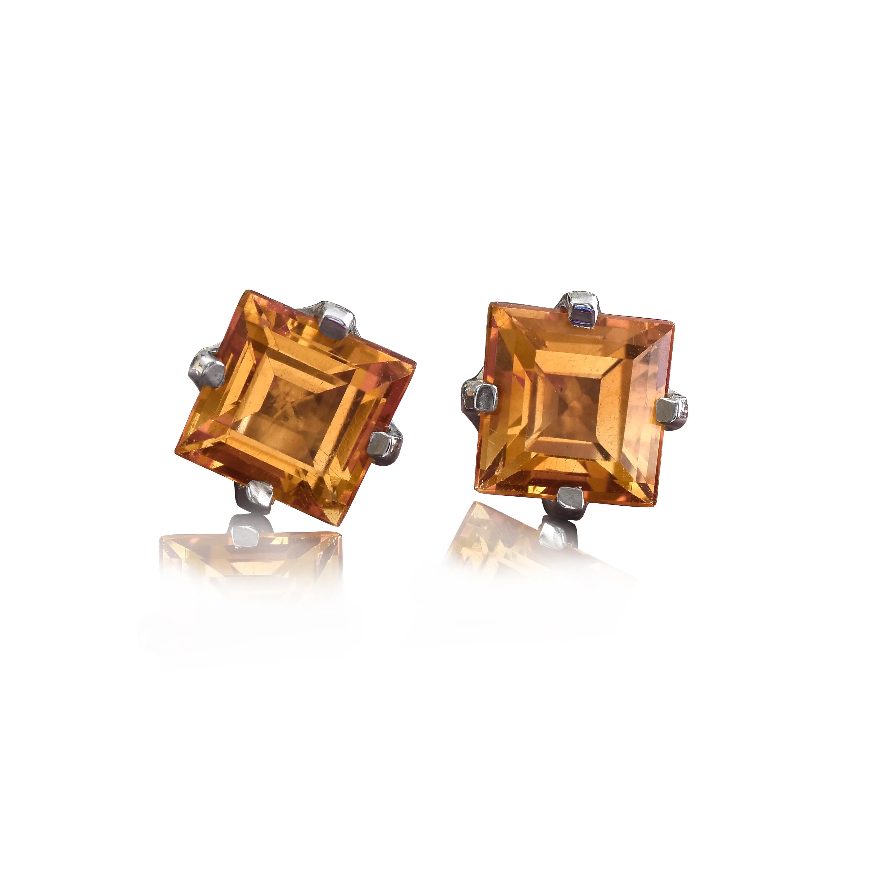 Square Citrine Gemstone Studs Earrings