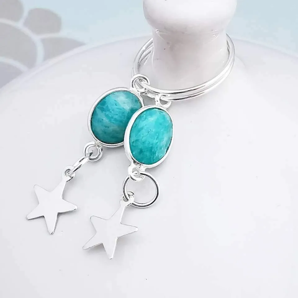 Sterling Silver Amazonite and Star Charm Dangle Earrings