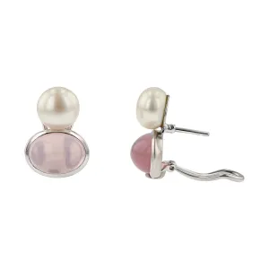 Sterling Silver Mabe Pearl and Pink Quartz Earrings