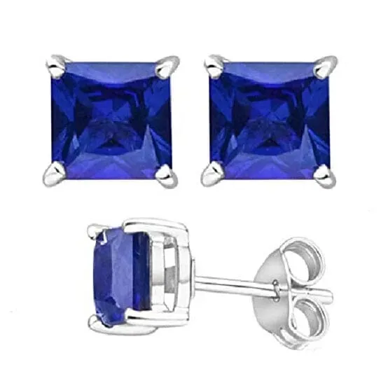 Stunning Silver Blue Square Shape Stud Earrings