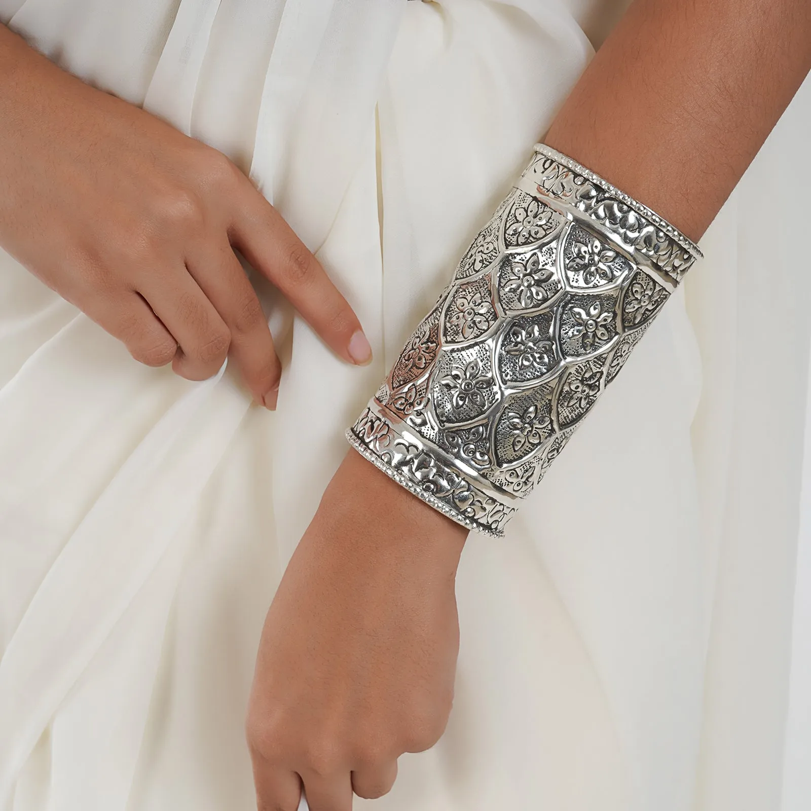 Teejh Harshali Silver Oxidised Cuff Bracelet