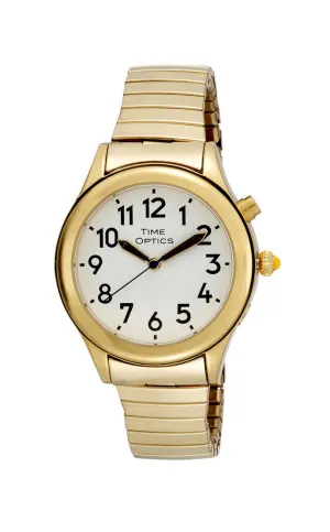 TimeOptics Women's Talking Gold-Tone Day Date Alarm Expansion Bracelet Watch # GWC08GT