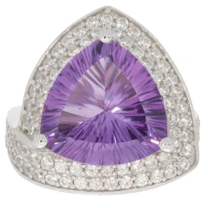 Trillion Purple Amethyst Sterling Silver Ring with Accent