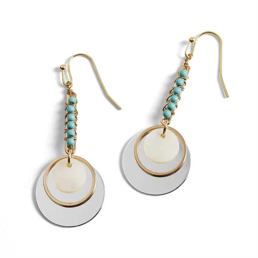 Turquoise Linear Drop Disc Earrings