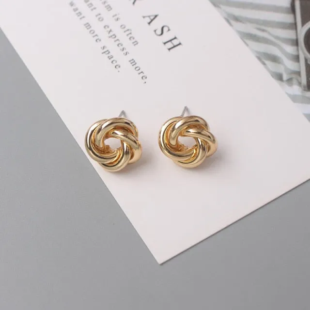 Twist Metal Stud Earrings for Women Hollow Geometric Statement Gold Color Earrings Personality Unusual Earrings Trend Brincos