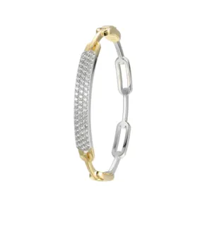 Two Tone Reversible CZ Paperclip & Bar Bangle Bracelet (SI5311)