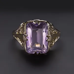 VINTAGE AMETHYST FILIGREE RING 14K YELLOW GOLD SOLITAIRE ART DECO PURPLE ESTATE