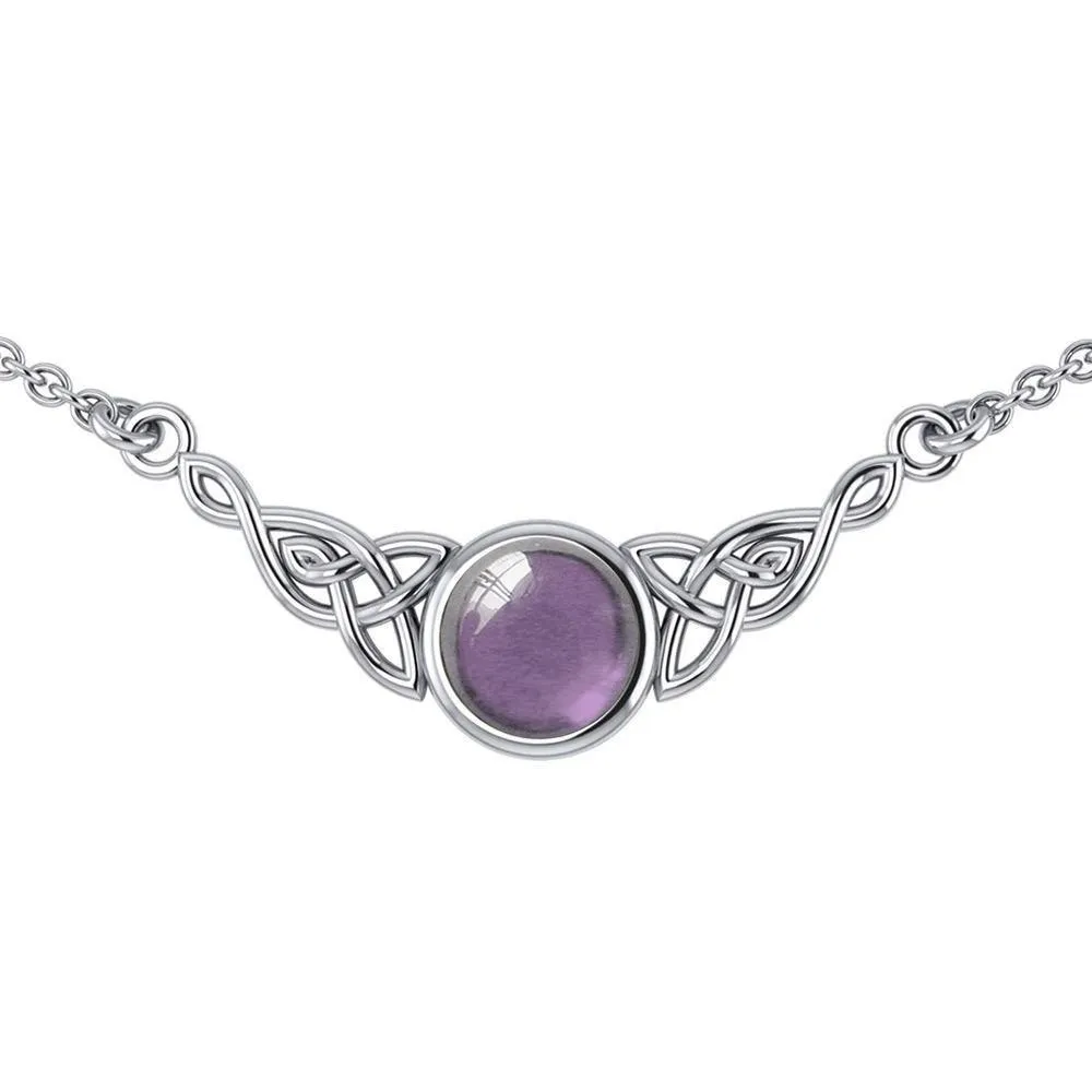 Wear the gift of interconnectedness ~ Sterling Silver Celtic Knotwork Necklace with a Gemstone centerpiece TN224