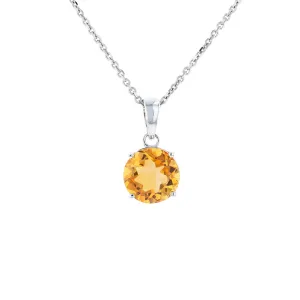 White Gold Round Citrine Pendant